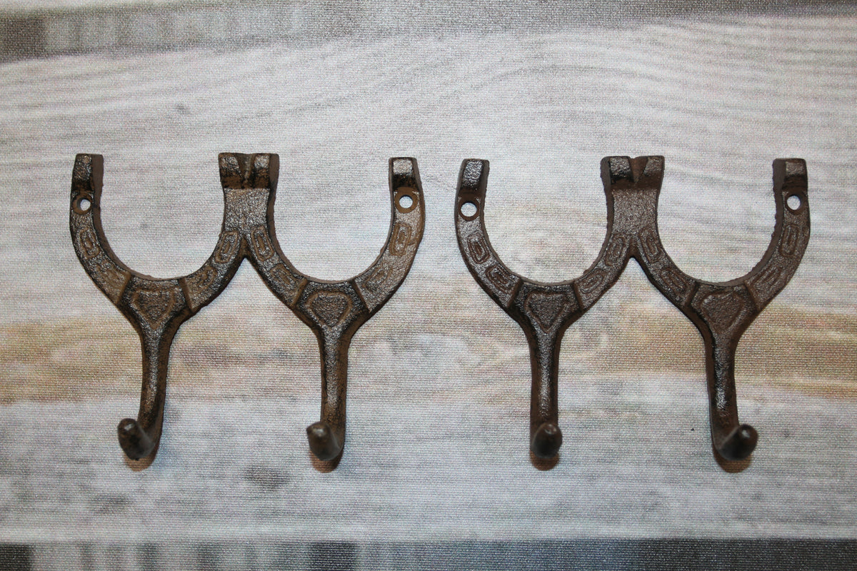 2-HORSESHOE Double Wall Hooks,Equestrian Decor,Country Kitchen Accents,Farm Look, Gifts,W-9