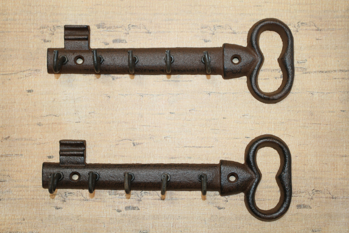 2-GIANT KEY WALL HOOKS,Entry Accents,5 Useful Hooks,Country Decor,Gifts,Skeleton Key Style,H-121
