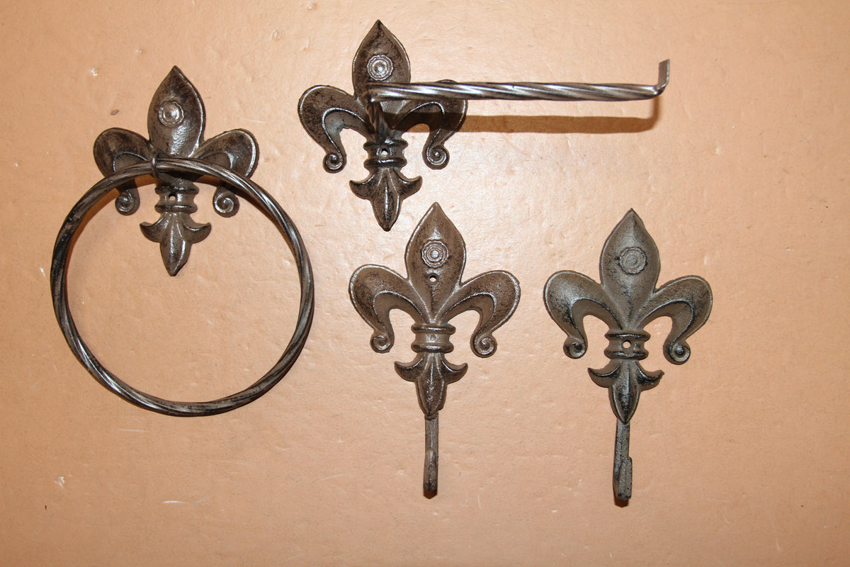 4pc FLEUR DE LIS Old World Bath Collection,New Orleans Style,Wall Hooks,Victorian Decor, F-2,3,13