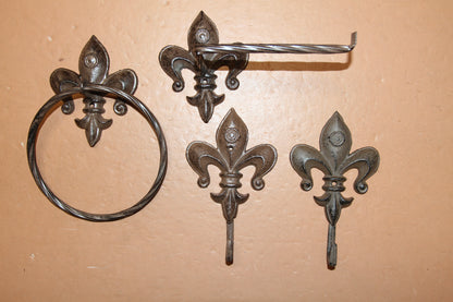 4pc FLEUR DE LIS Old World Bath Collection,New Orleans Style,Wall Hooks,Victorian Decor, F-2,3,13