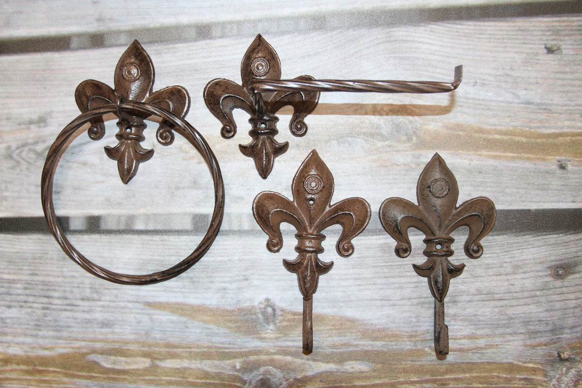 4pc FLEUR DE LIS Old World Bath Collection,New Orleans Style,Wall Hooks,Victorian Decor, F-2,3,13