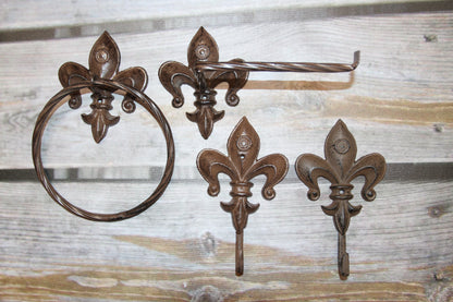 4pc FLEUR DE LIS Old World Bath Collection,New Orleans Style,Wall Hooks,Victorian Decor, F-2,3,13