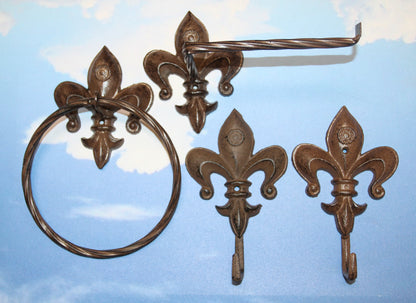 4pc FLEUR DE LIS Old World Bath Collection,New Orleans Style,Wall Hooks,Victorian Decor, F-2,3,13