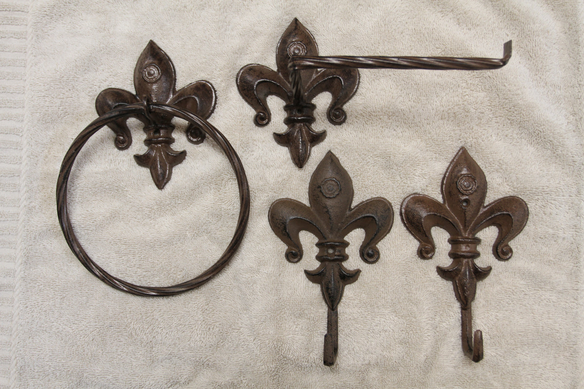 4pc FLEUR DE LIS Old World Bath Collection,New Orleans Style,Wall Hooks,Victorian Decor, F-2,3,13