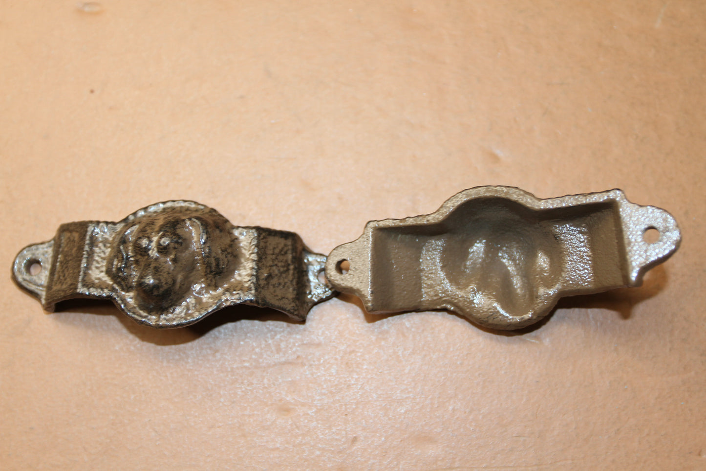 2 - BIN PULLS,Raised Design Dog Head Bin Cup Pulls,Dresser Pulls, Wood Craft Supply,Hardware HW-02