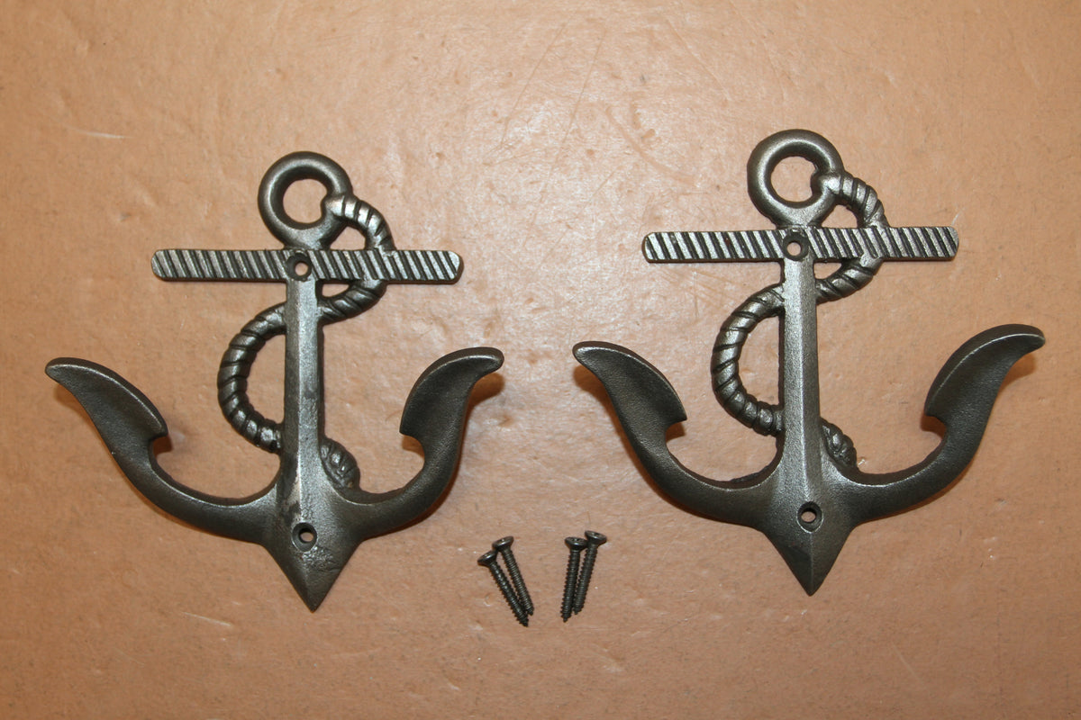 2-DOUBLE WALL HOOKS,ANCHORS,Coastal Decor,Boat Accents,Marina Style,Gifts,Bath And Kitchen Wall Hooks, N-38BI