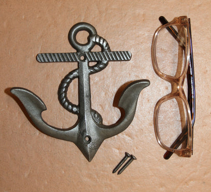 2-DOUBLE WALL HOOKS,ANCHORS,Coastal Decor,Boat Accents,Marina Style,Gifts,Bath And Kitchen Wall Hooks, N-38BI
