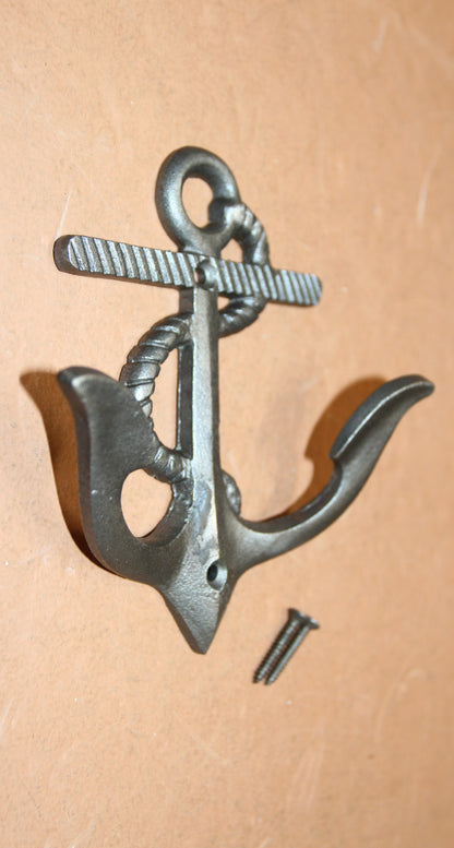 2-DOUBLE WALL HOOKS,ANCHORS,Coastal Decor,Boat Accents,Marina Style,Gifts,Bath And Kitchen Wall Hooks, N-38BI