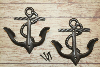 2-DOUBLE WALL HOOKS,ANCHORS,Coastal Decor,Boat Accents,Marina Style,Gifts,Bath And Kitchen Wall Hooks, N-38BI