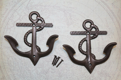 2-DOUBLE WALL HOOKS,ANCHORS,Coastal Decor,Boat Accents,Marina Style,Gifts,Bath And Kitchen Wall Hooks, N-38BI