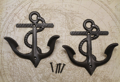 2-DOUBLE WALL HOOKS,ANCHORS,Coastal Decor,Boat Accents,Marina Style,Gifts,Bath And Kitchen Wall Hooks, N-38BI