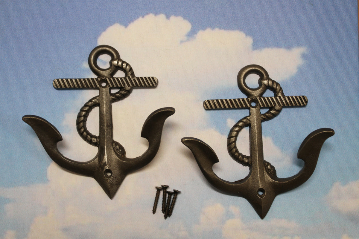 2-DOUBLE WALL HOOKS,ANCHORS,Coastal Decor,Boat Accents,Marina Style,Gifts,Bath And Kitchen Wall Hooks, N-38BI
