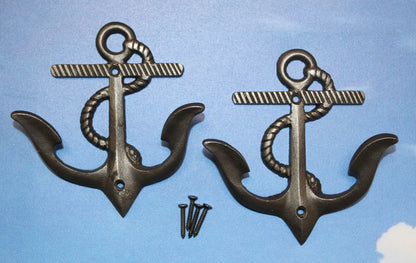 2-DOUBLE WALL HOOKS,ANCHORS,Coastal Decor,Boat Accents,Marina Style,Gifts,Bath And Kitchen Wall Hooks, N-38BI