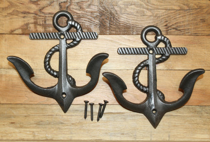 2-DOUBLE WALL HOOKS,ANCHORS,Coastal Decor,Boat Accents,Marina Style,Gifts,Bath And Kitchen Wall Hooks, N-38BI