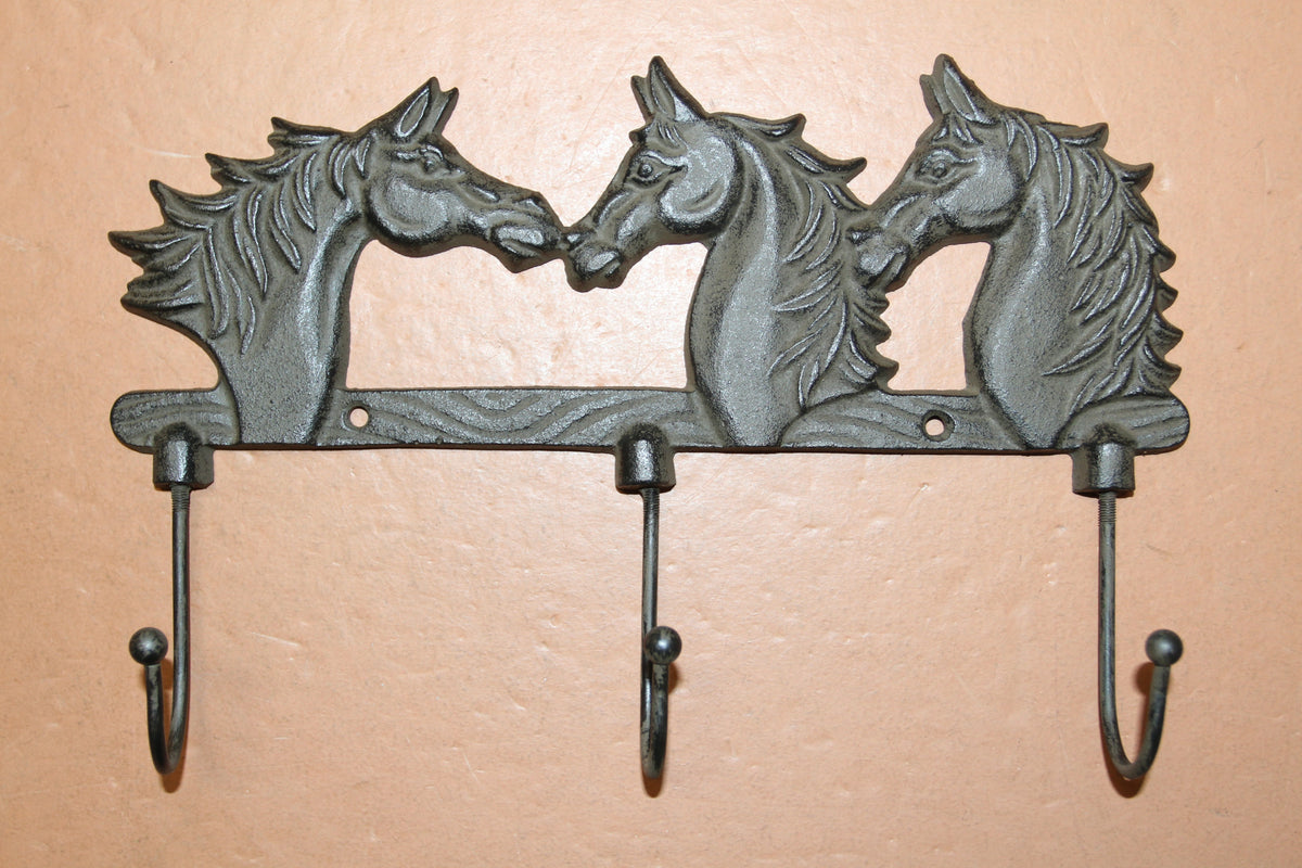 1-TRIPLE Wall Hook,HORSES,Country Western Decor,Gifts,Hanging Storage,Ranch Style,W-78B