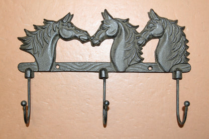 1-TRIPLE Wall Hook,HORSES,Country Western Decor,Gifts,Hanging Storage,Ranch Style,W-78B