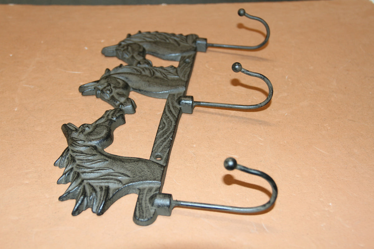 1-TRIPLE Wall Hook,HORSES,Country Western Decor,Gifts,Hanging Storage,Ranch Style,W-78B