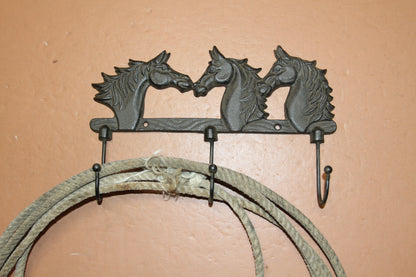 1-TRIPLE Wall Hook,HORSES,Country Western Decor,Gifts,Hanging Storage,Ranch Style,W-78B
