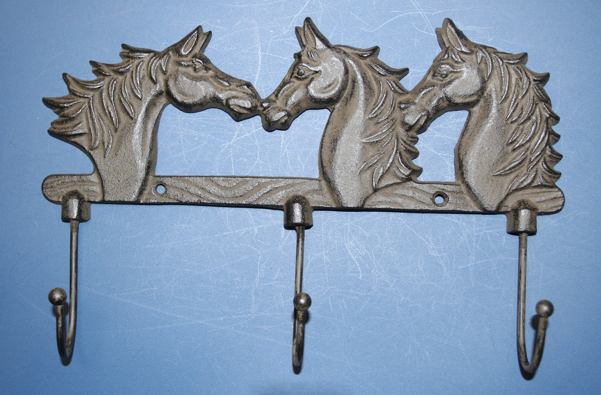 1-TRIPLE Wall Hook,HORSES,Country Western Decor,Gifts,Hanging Storage,Ranch Style,W-78B