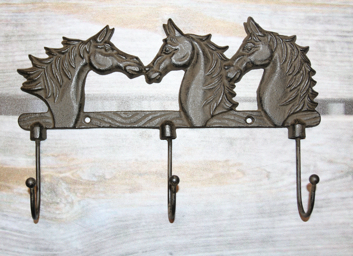 1-TRIPLE Wall Hook,HORSES,Country Western Decor,Gifts,Hanging Storage,Ranch Style,W-78B