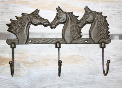 1-TRIPLE Wall Hook,HORSES,Country Western Decor,Gifts,Hanging Storage,Ranch Style,W-78B