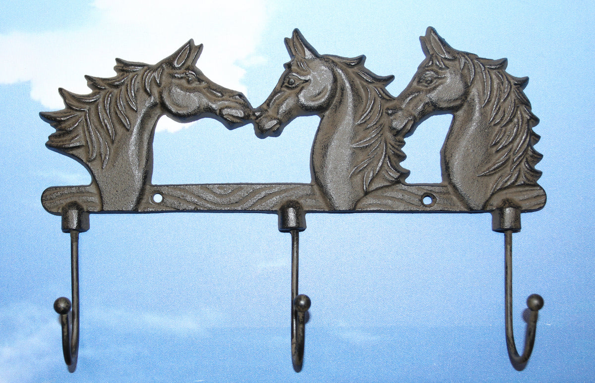 1-TRIPLE Wall Hook,HORSES,Country Western Decor,Gifts,Hanging Storage,Ranch Style,W-78B