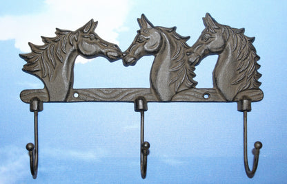 1-TRIPLE Wall Hook,HORSES,Country Western Decor,Gifts,Hanging Storage,Ranch Style,W-78B