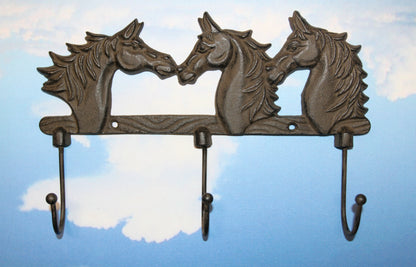 1-TRIPLE Wall Hook,HORSES,Country Western Decor,Gifts,Hanging Storage,Ranch Style,W-78B