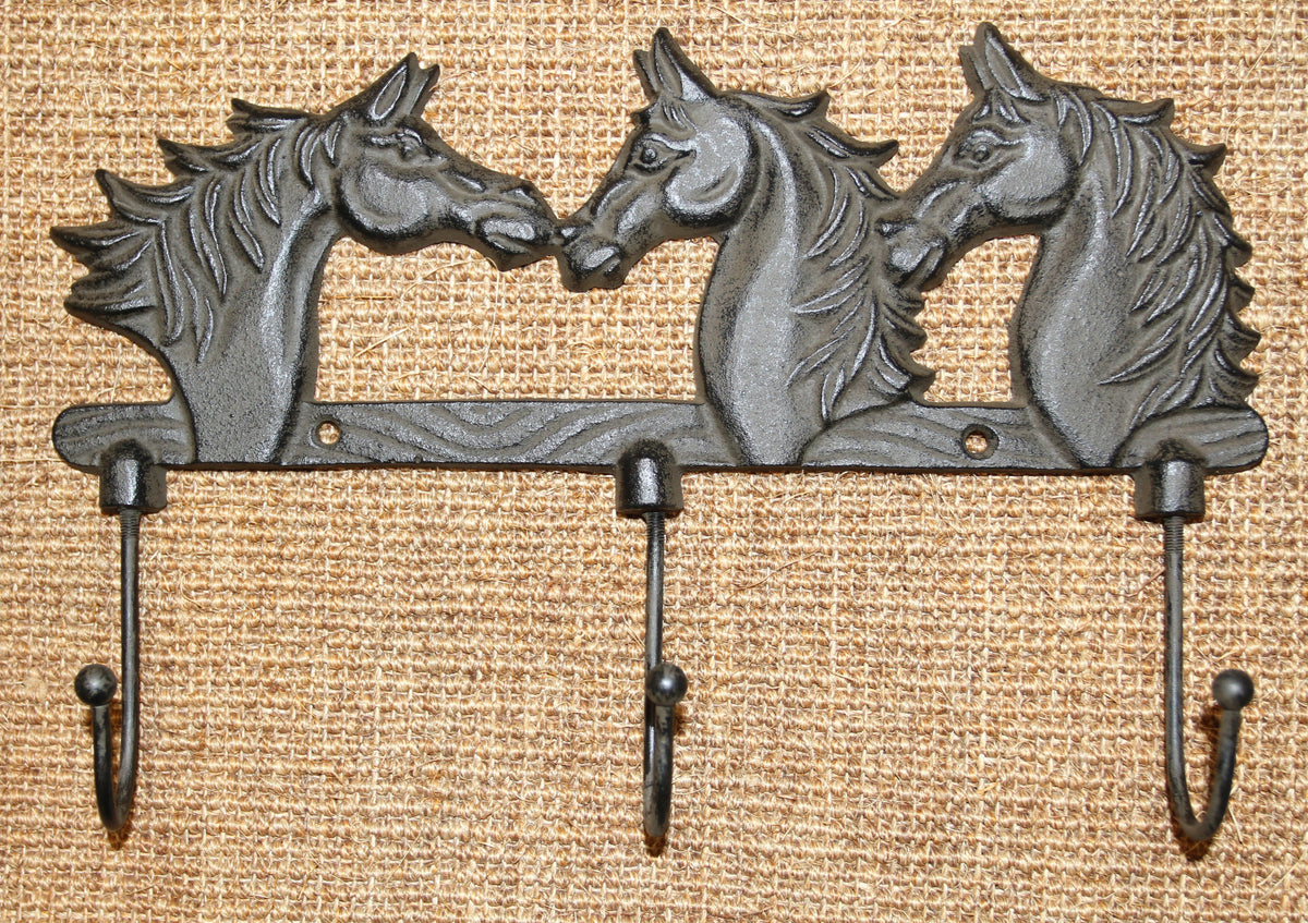 1-TRIPLE Wall Hook,HORSES,Country Western Decor,Gifts,Hanging Storage,Ranch Style,W-78B