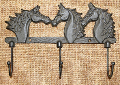 1-TRIPLE Wall Hook,HORSES,Country Western Decor,Gifts,Hanging Storage,Ranch Style,W-78B