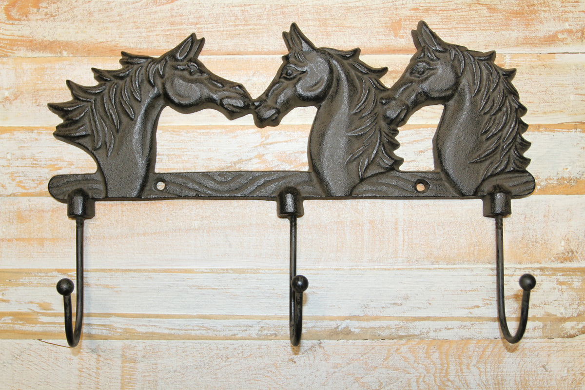 1-TRIPLE Wall Hook,HORSES,Country Western Decor,Gifts,Hanging Storage,Ranch Style,W-78B
