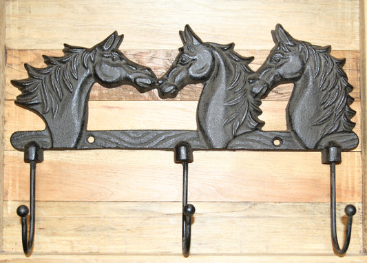1-TRIPLE Wall Hook,HORSES,Country Western Decor,Gifts,Hanging Storage,Ranch Style,W-78B
