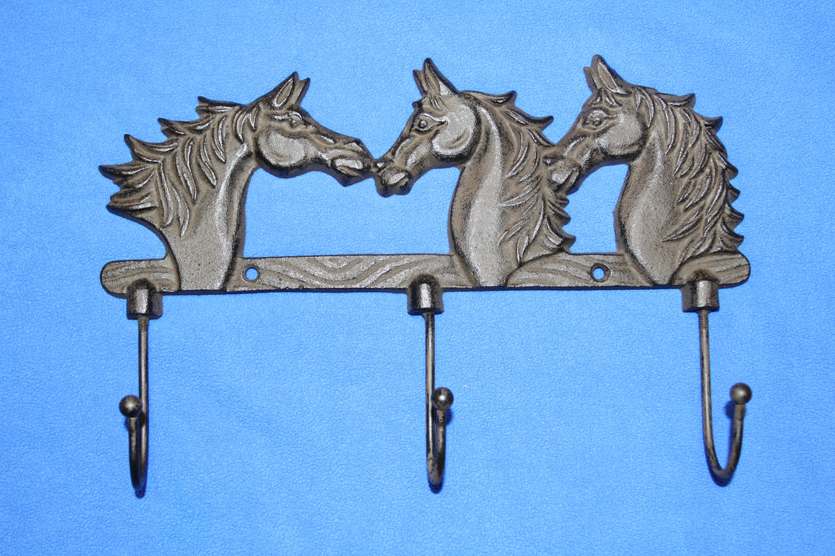 1-TRIPLE Wall Hook,HORSES,Country Western Decor,Gifts,Hanging Storage,Ranch Style,W-78B