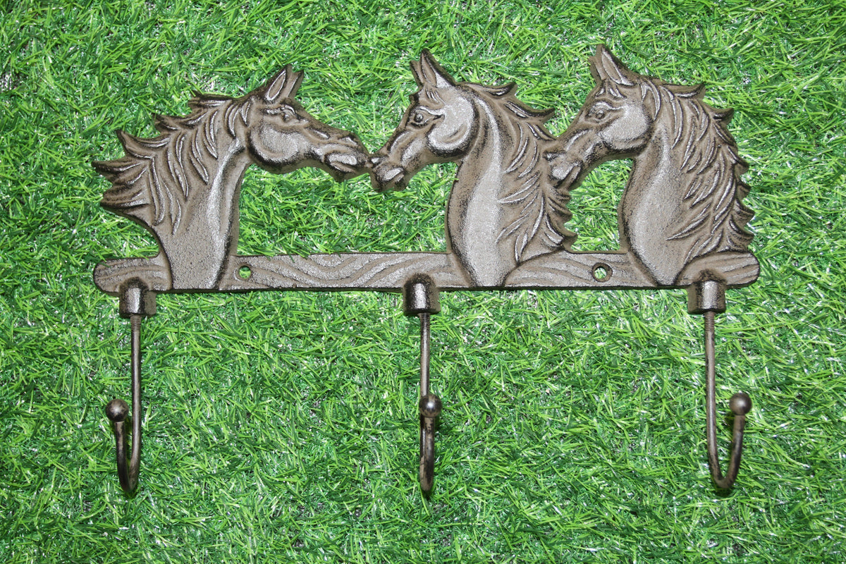 1-TRIPLE Wall Hook,HORSES,Country Western Decor,Gifts,Hanging Storage,Ranch Style,W-78B