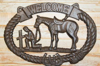 1-COWBOY WELCOME PLAQUE,Religious and Spiritual Wall Decor,Western Style,Horses,Cowboys,Gifts,W-14