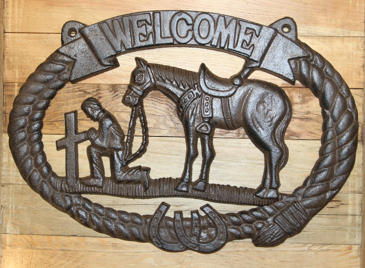 1-COWBOY WELCOME PLAQUE,Religious and Spiritual Wall Decor,Western Style,Horses,Cowboys,Gifts,W-14