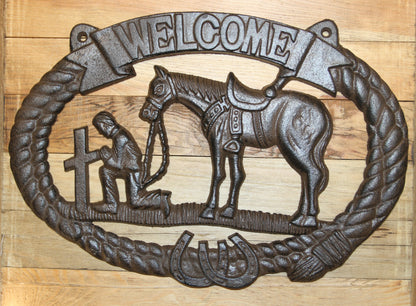 1-COWBOY WELCOME PLAQUE,Religious and Spiritual Wall Decor,Western Style,Horses,Cowboys,Gifts,W-14