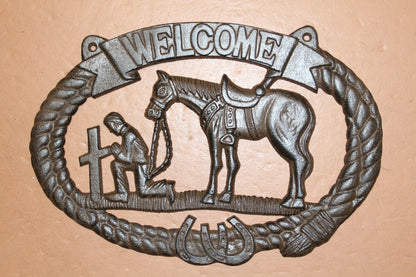 1-COWBOY WELCOME PLAQUE,Religious and Spiritual Wall Decor,Western Style,Horses,Cowboys,Gifts,W-14