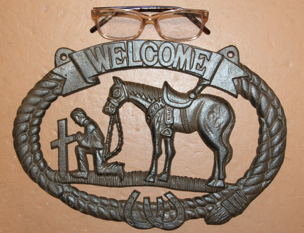 1-COWBOY WELCOME PLAQUE,Religious and Spiritual Wall Decor,Western Style,Horses,Cowboys,Gifts,W-14