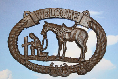 1-COWBOY WELCOME PLAQUE,Religious and Spiritual Wall Decor,Western Style,Horses,Cowboys,Gifts,W-14