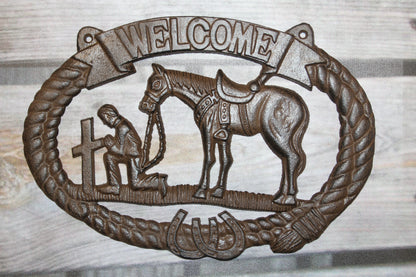 1-COWBOY WELCOME PLAQUE,Religious and Spiritual Wall Decor,Western Style,Horses,Cowboys,Gifts,W-14