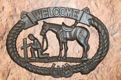 1-COWBOY WELCOME PLAQUE,Religious and Spiritual Wall Decor,Western Style,Horses,Cowboys,Gifts,W-14