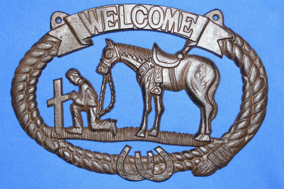 1-COWBOY WELCOME PLAQUE,Religious and Spiritual Wall Decor,Western Style,Horses,Cowboys,Gifts,W-14