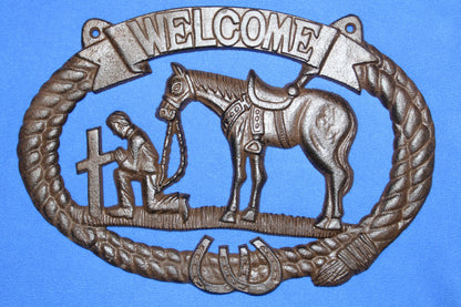 1-COWBOY WELCOME PLAQUE,Religious and Spiritual Wall Decor,Western Style,Horses,Cowboys,Gifts,W-14