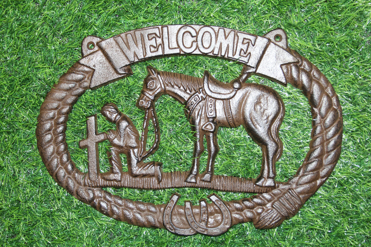 1-COWBOY WELCOME PLAQUE,Religious and Spiritual Wall Decor,Western Style,Horses,Cowboys,Gifts,W-14