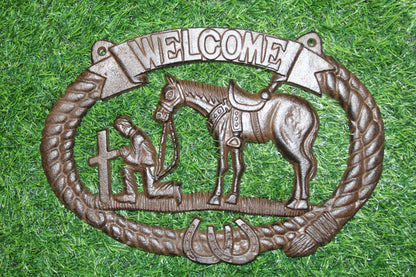 1-COWBOY WELCOME PLAQUE,Religious and Spiritual Wall Decor,Western Style,Horses,Cowboys,Gifts,W-14