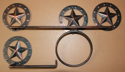 3pc WESTERN STAR Bahroom Accessory Set,Towel Bar, Towel Ring,Toilet Paper Holder, Star Accents,Country Decor,SW-CLS