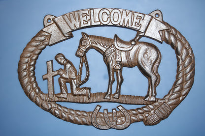 1-COWBOY WELCOME PLAQUE,Religious and Spiritual Wall Decor,Western Style,Horses,Cowboys,Gifts,W-14