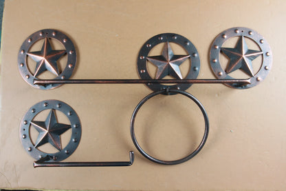 3pc WESTERN STAR Bahroom Accessory Set,Towel Bar, Towel Ring,Toilet Paper Holder, Star Accents,Country Decor,SW-CLS