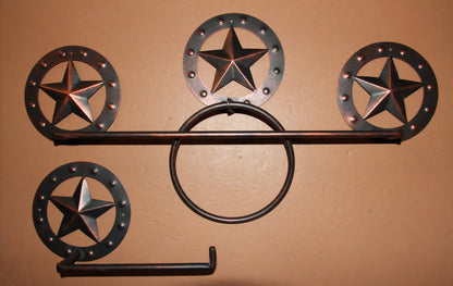 3pc WESTERN STAR Bahroom Accessory Set,Towel Bar, Towel Ring,Toilet Paper Holder, Star Accents,Country Decor,SW-CLS